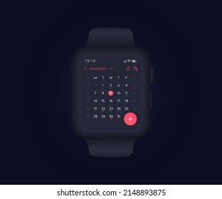 Smartwatch calendar planner app concept, Activity calendar template UI UX, Wristwatch calendar schedule agenda annual planning meeting application, Calendar events, Appointment, Event fitness, Vector