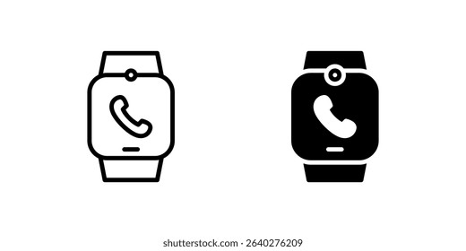 Smartwatch Call Icon Set. A black icon of a smartwatch with a phone handle in the center, representing phone calls via smartwatch.