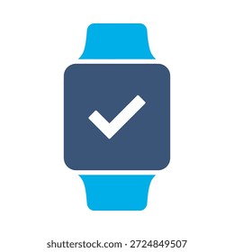 Ícone de verificação Smartwatch vetor plano azul design wearable tick símbolo de sucesso notificação tarefa completa elemento gráfico sinal