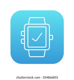 Smartwatch with check sign line icon for web, mobile and infographics. Vector white icon on the blue gradient square with rounded corners isolated on white background.