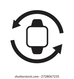 Smartwatch com setas circulares para rotação de tela sólida