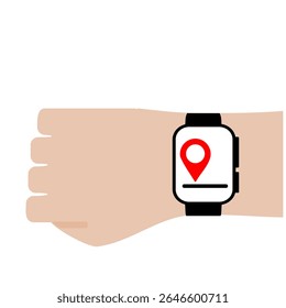 Smartwatch clip art with hand illustration. Smart watch function to find a location or tracking cartoon style vector editable for graphic resource
