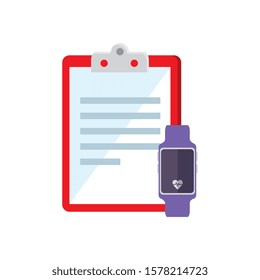 smartwatch and clipboard with paper document vector illustration design