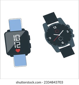 Colección Smartwatch, íconos realistas aislados en blanco, artilugios electrónicos de tecnología, ilustración vectorial de reloj de pulsera, conjunto de bandas electrónicas modernas e interesantes. Relojes clásicos. 2122