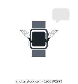 smartwatch device cartoon character design with white background and speech bubble