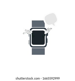 smartwatch device cartoon character design with white background and speech bubble
