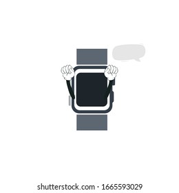 smartwatch device cartoon character design with white background and speech bubble