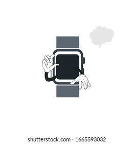 smartwatch device cartoon character design with white background and speech bubble