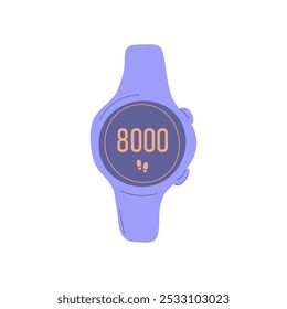 Estilo de desenho animado dispositivo Smartwatch, estilo de vida ativo. Etapas do rastreador. Ilustração vetorial