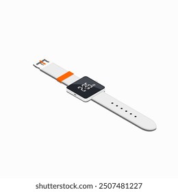 Smartwatch digital display white color with accent orange color isometric design