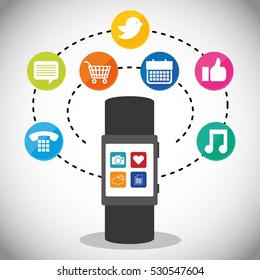 smartwatch display applications media social vector illustration eps 10
