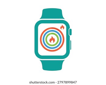 Smartwatch displaying concentric circles for activity tracking, calorie counter, and flame symbol.