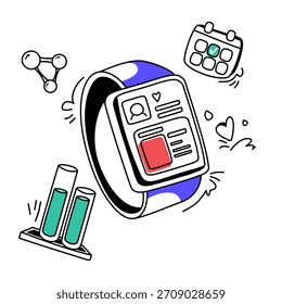 Smartwatch Displaying Profile with Calendar, Molecule, and Test 