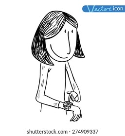 Smartwatch doodle. Hand-drawn vector illustration.