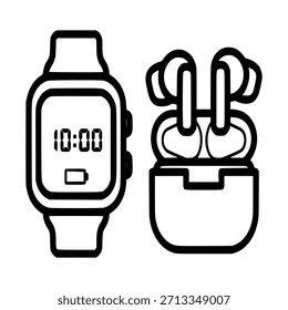 Smartwatch und Ohrhörer, Illustrationsvektor