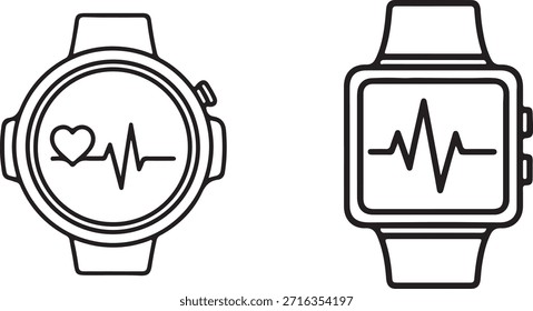 Smartwatch EKG Icon Set - Runde vs Rechteckige Herzfrequenz Tracker Design für Gesundheit Apps