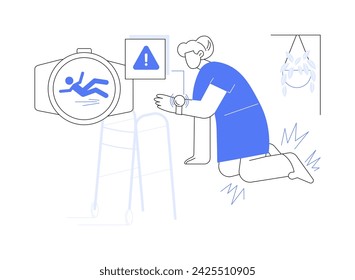 Smartwatch fall detection isolated cartoon vector illustrations. Person with smartwatch having fall detection notification, mobile healthcare technology, alerts in gadgets vector cartoon.