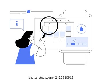 Smartwatch female health tracking isolated cartoon vector illustrations. Woman checking her cycle day using smartwatch, female healthcare, mobile technology innovation vector cartoon.