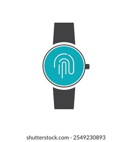 Smartwatch with fingerprint security feature; ideal for tech, security, identity verification, biometric technology, wearables, and data protection concepts