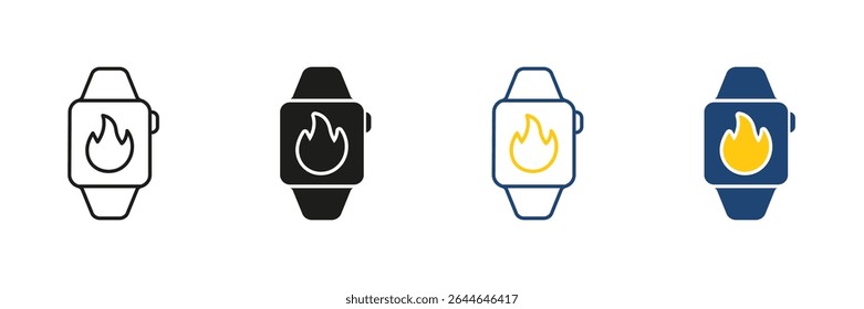 Smartwatch Fitness and Health Line and Solid Icon Set. Wearable Technology and Gadget Symbol Collection. Isolated Vector Illustration.