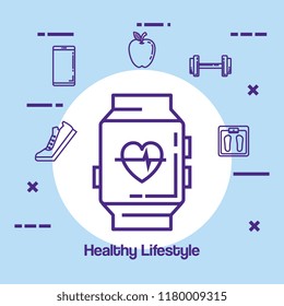 smartwatch with fitness and healthy lifestyle icons