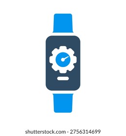 A smartwatch with a gear and motion lines represents pace tracking and movement efficiency. This graphic suits running apps, training dashboards, workout analysis, and wearable sport interfaces