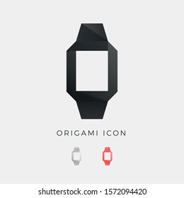 Smartwatch Geometric Symbol - Digital devices, screen, smart, responsive, watch, technology, touch, monitor, mobile, communication - Origami Crystal Icon Vector Illustration
