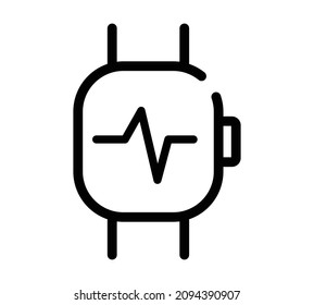 Intelligente Uhr in der Hand Symbol. Flaches Piktogramm für Web. Zeilenhub. Einfache Uhren einzeln auf weißem Hintergrund. Umrissvektor eps10