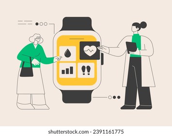 Smartwatch health care abstract concept vector illustration. Smartwatch body monitor, health tracker, healthcare software, activity tracking, wearable technology, accessories abstract metaphor.