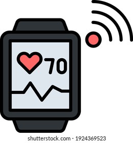 Smartwatch with heart beat sensor Concept, Wearable health monitors Vector color line Icon Design, Internet of things symbol on white background, IoT and automation stock illustration