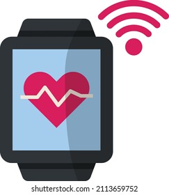 Smartwatch with heart beat sensor Concept, Wearable cardio health monitor Vector color Icon Design, Internet of things symbol, Universal Object Interaction Sign, IoT and automation stock illustration