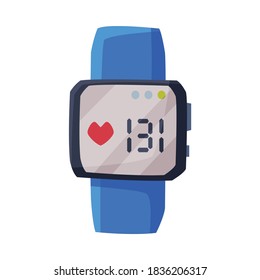 Smartwatch with Heart Rate Healthcare App, Portable Pulse Tracker with Touchscreen, Sport Equipment Vector Illustration on White Background