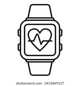 Vector de contorno de icono de ritmo cardíaco Smartwatch. Deporte digital. Formación en gimnasia