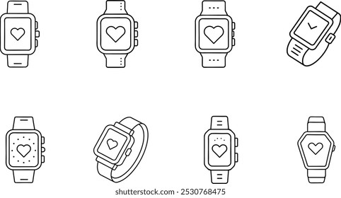 Smartwatch Heart Rate Monitor Icon Set Illustration
