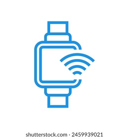 Smartwatch icon with blue linear design on white background