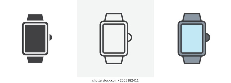 Smartwatch icon collection in black and colored style.
