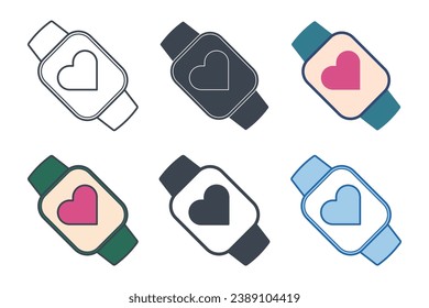 Smartwatch icon collection with different styles. Fitness Tracker icon symbol vector illustration isolated on white background