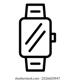 Smartwatch icon with diagonal lines in black outline. Vector illustration representing technology, wearable devices, or time tracking. Editable stroke.