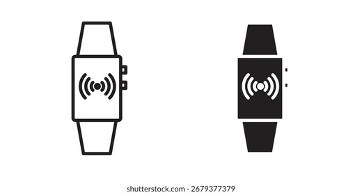 Smartwatch-Symbol flach und Strich Stil Pack auf weißem Hintergrund. Vektorgrafiken