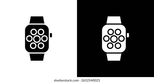 Ícone Smartwatch em versão plana sobre fundo preto e branco