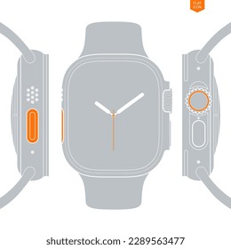 icono de reloj inteligente en la vista frontal y lateral de estilo glifo. maquillaje de reloj en diseño plano aislado en fondo blanco. ilustración vectorial de stock