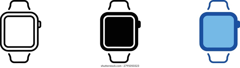 Smartwatch icon set line filled and color variations for digital interfaces