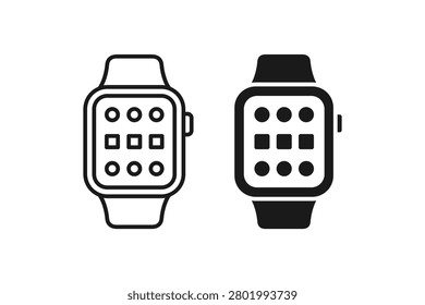 Smartwatch icon set, linear and glyph smart watch wearable device symbol isolated