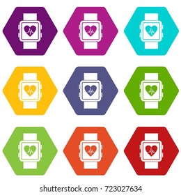 Smartwatch icon set many color hexahedron isolated on white vector illustration