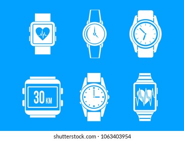 Smartwatch icon set. Simple set of smartwatch vector icons for web design isolated on blue background