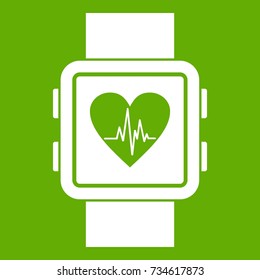 Smartwatch icon white isolated on green background. Vector illustration