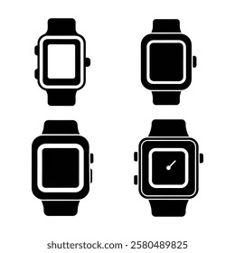smartwatch icons set in black color simple and clean vector illustration on a white background.
