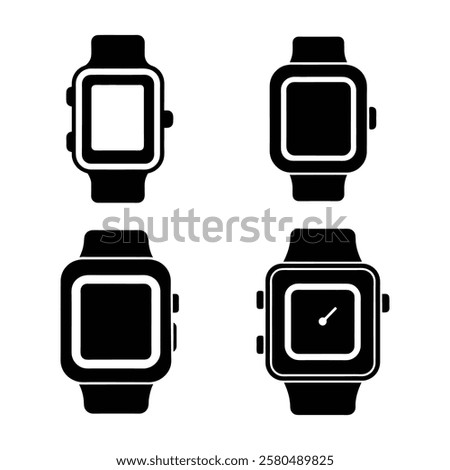 smartwatch icons set in black color simple and clean vector illustration on a white background.
