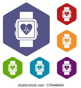 Smartwatch icons set rhombus in different colors isolated on white background