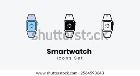 Smartwatch Icons thin line and glyph vector icon stock illustration